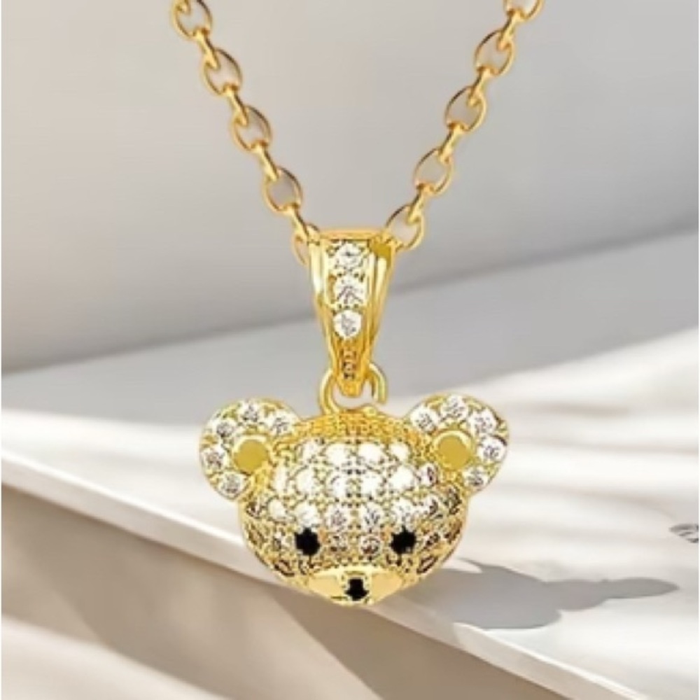 Bear Pendant Necklace Gold Stainless Steel - Picture 1 of 2